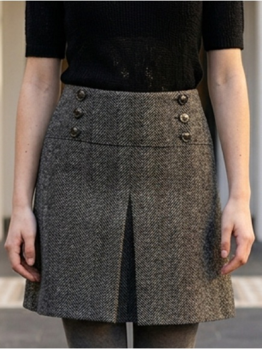 Hobbs London Moon Black White Wool Skirt Classic A-Line Above Knee UK 8 US 4 EUC